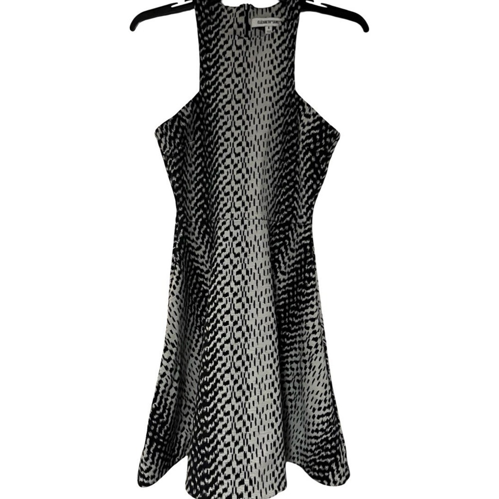 Elizabeth and James Black White Geometric Fit Flare Dress Size 4 Halter Neck